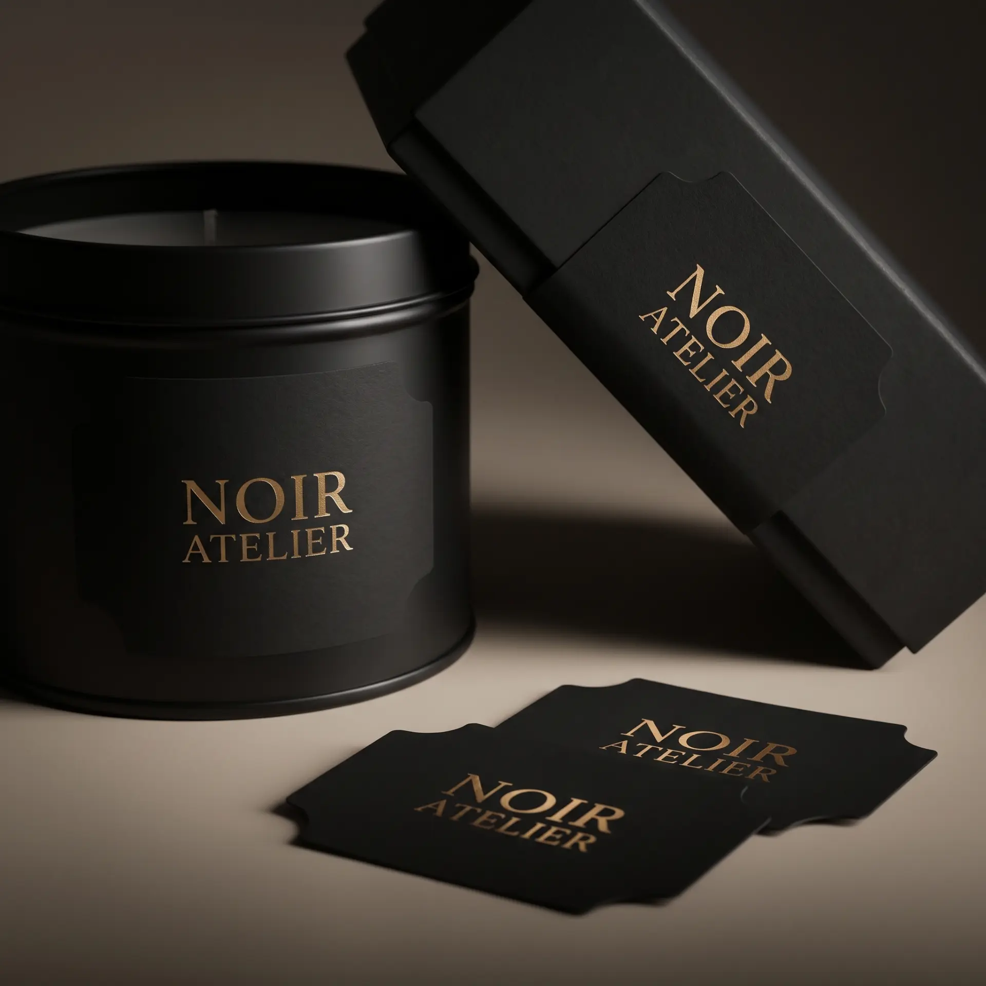 Premium black labels with metallic lettering